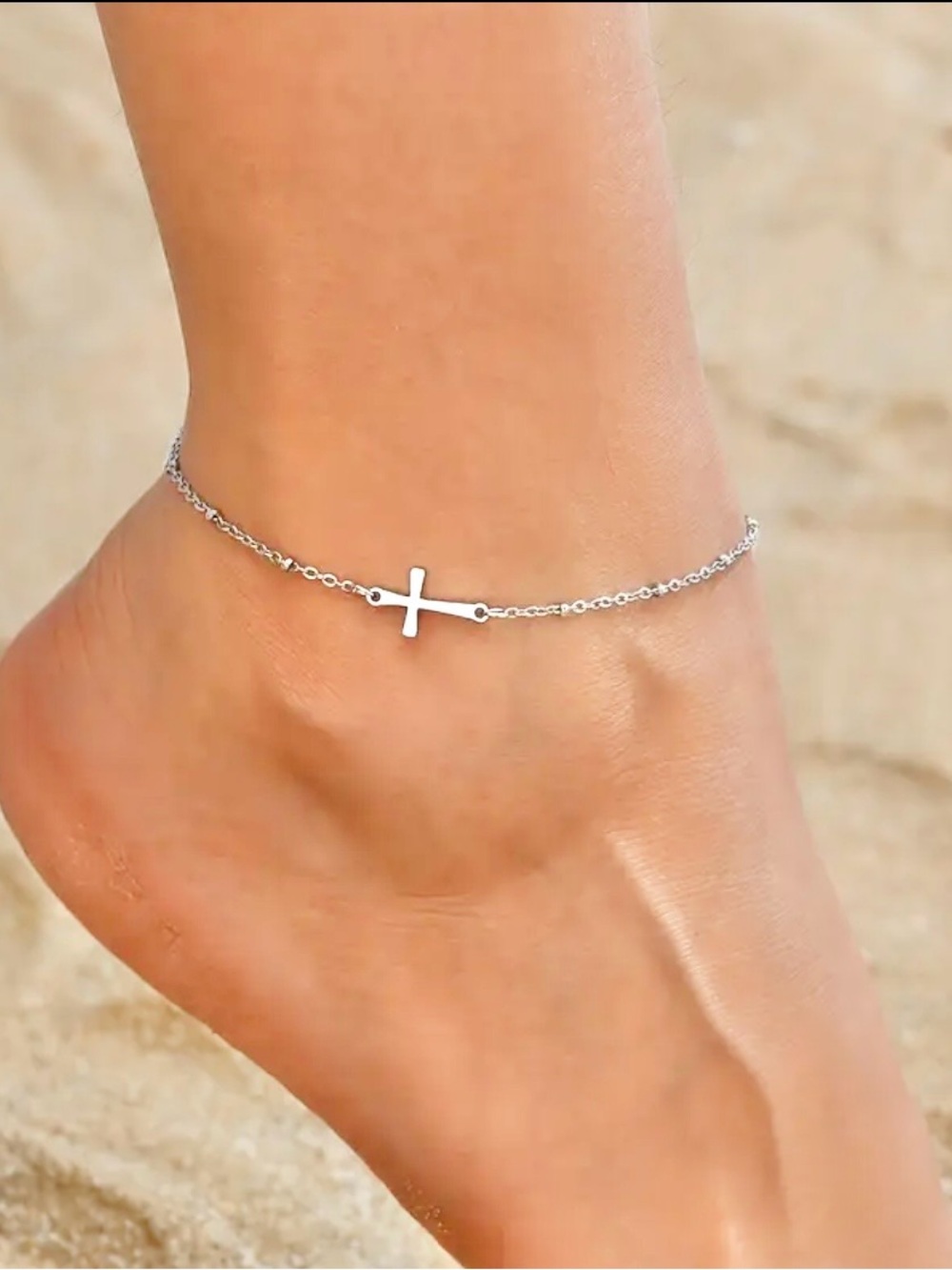 NWT Minimalist Side Cross Anklet Stainless Steel